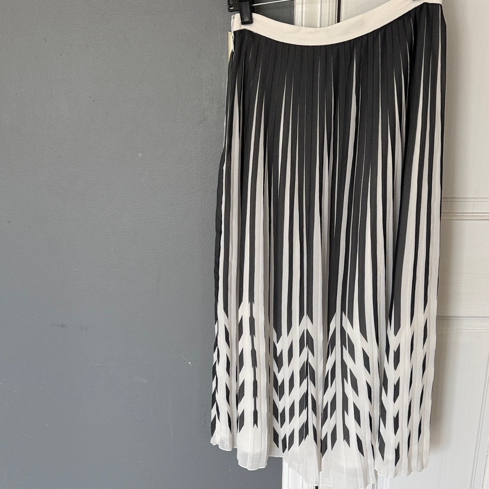 Banana Republic Black and White Chevron Pleated Midi Skirt